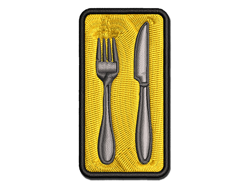 Fork Knife Utensils Eating Sketch Multi-Color Embroidered Iron-On or Hook & Loop Patch Applique
