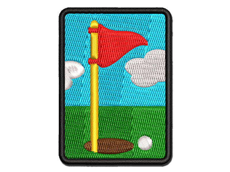 Golf Hole Flag Multi-Color Embroidered Iron-On or Hook & Loop Patch Applique