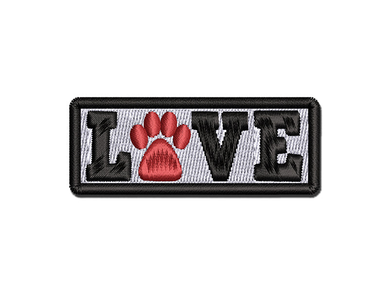 Love Paw Print Dog Cat Pet Text Multi-Color Embroidered Iron-On or Hook & Loop Patch Applique