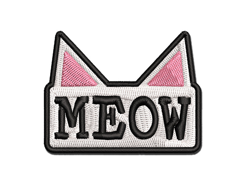 Meow Cat Fun Text Multi-Color Embroidered Iron-On or Hook & Loop Patch Applique