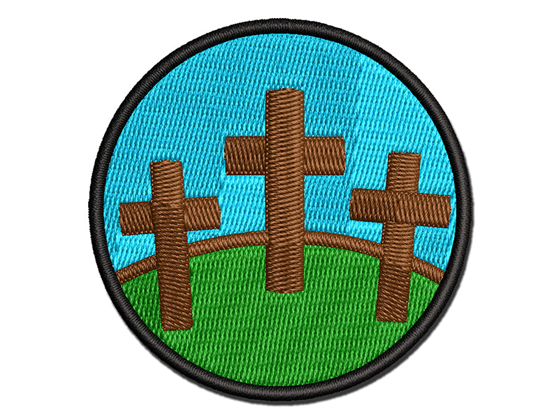 Three Crosses Multi-Color Embroidered Iron-On or Hook & Loop Patch Applique