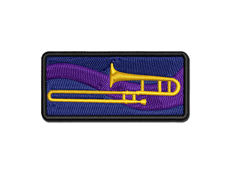 Trombone Music Instrument Silhouette Multi-Color Embroidered Iron-On or Hook & Loop Patch Applique