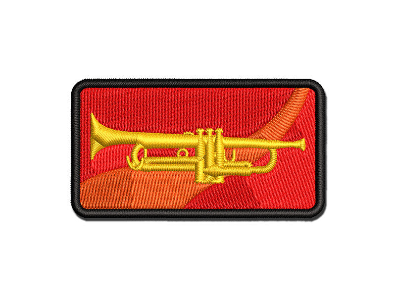 Trumpet Music Instrument Silhouette Multi-Color Embroidered Iron-On or Hook & Loop Patch Applique