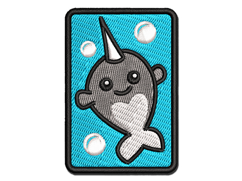 Adorable Narwhal Kawaii Doodle Multi-Color Embroidered Iron-On or Hook & Loop Patch Applique