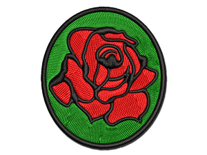 Blooming Open Rose Flower Outline Multi-Color Embroidered Iron-On or Hook & Loop Patch Applique