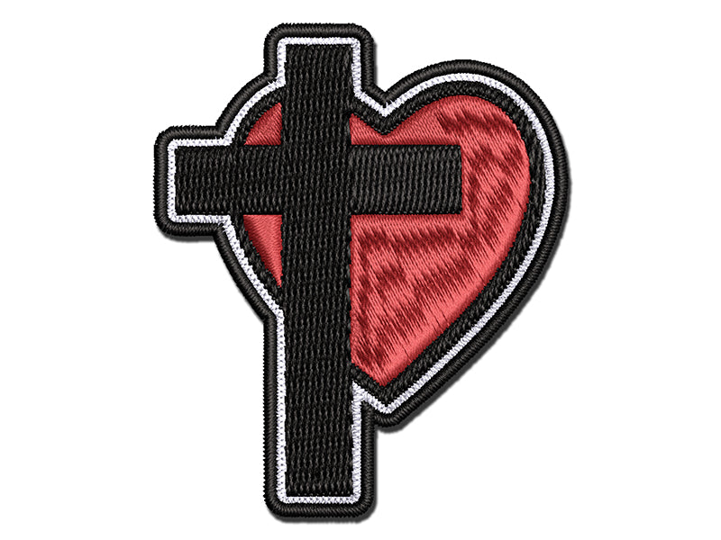 Cross and Heart Love Christian Multi-Color Embroidered Iron-On or Hook & Loop Patch Applique