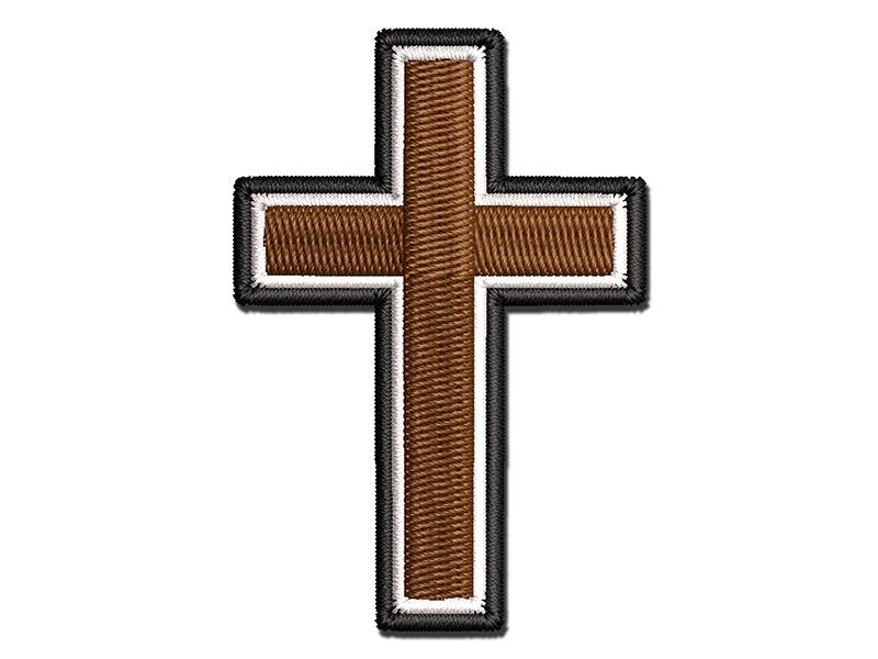 Cross with Outline Christian Multi-Color Embroidered Iron-On or Hook & Loop Patch Applique