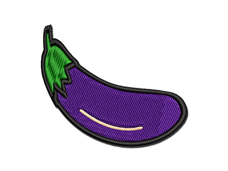 Eggplant Outline Multi-Color Embroidered Iron-On or Hook & Loop Patch Applique