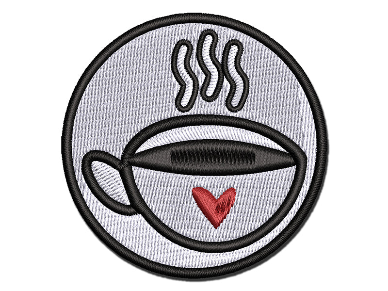 Fun Cup of Tea Coffee with Heart Multi-Color Embroidered Iron-On or Hook & Loop Patch Applique