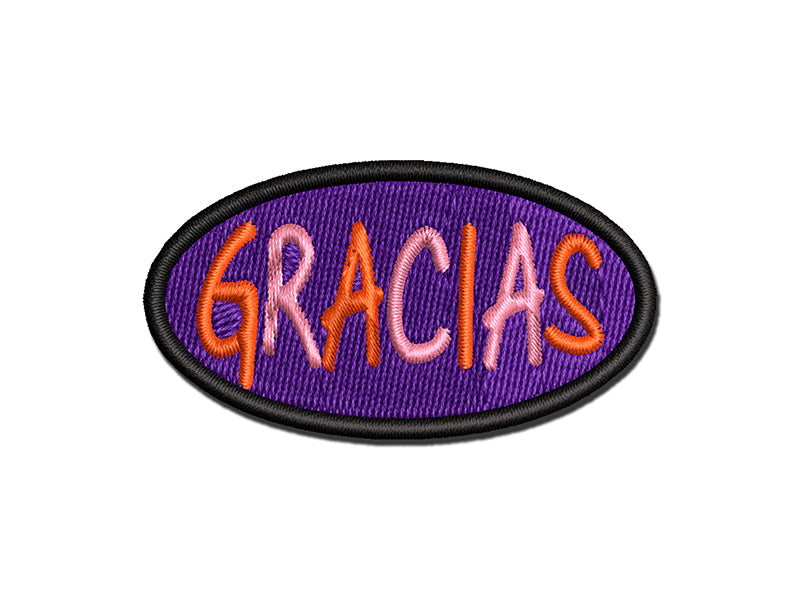 Gracias Thank You Spanish Fun Text Multi-Color Embroidered Iron-On or Hook & Loop Patch Applique