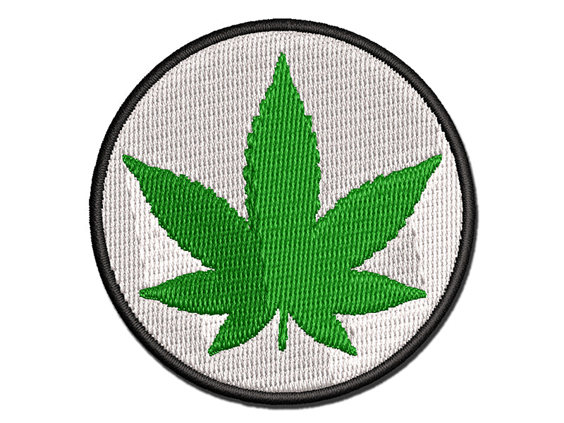 Marijuana Leaf in Circle Multi-Color Embroidered Iron-On or Hook & Loop Patch Applique