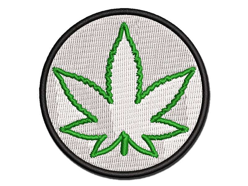 Marijuana Leaf Outline Multi-Color Embroidered Iron-On or Hook & Loop Patch Applique