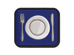 Place Setting Fork Knife Plate Utensil Eating Sketch Multi-Color Embroidered Iron-On or Hook & Loop Patch Applique