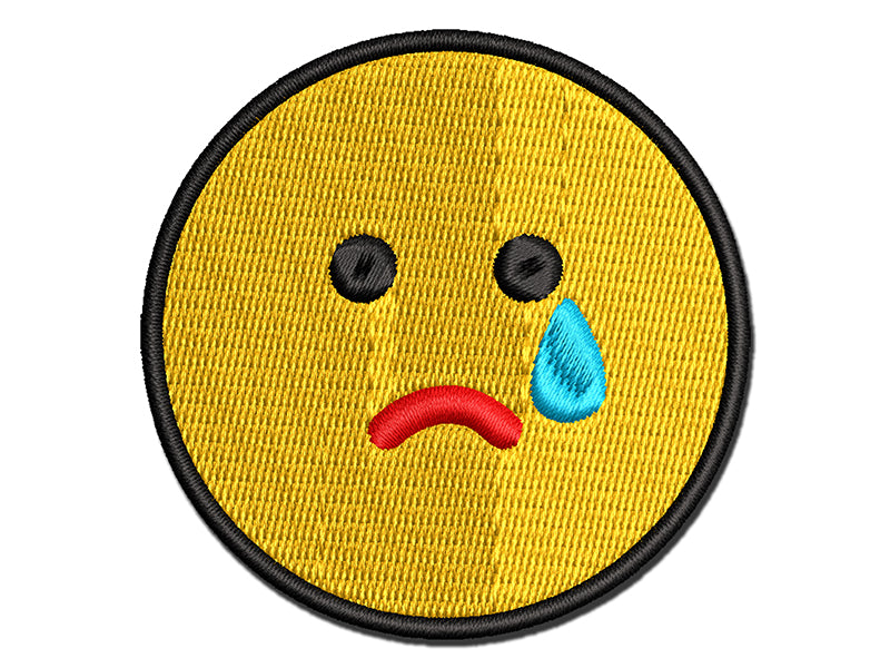 Sad Tear Crying Frown Face Emoticon Multi-Color Embroidered Iron-On or Hook & Loop Patch Applique