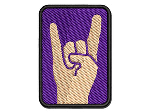 Sign of the Horns Rock and Roll Hand Gesture Multi-Color Embroidered Iron-On or Hook & Loop Patch Applique