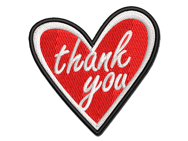 Thank You in Heart Multi-Color Embroidered Iron-On or Hook & Loop Patch Applique