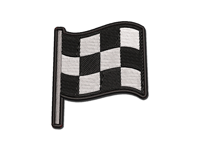 Waving Checkered Flag Multi-Color Embroidered Iron-On or Hook & Loop Patch Applique