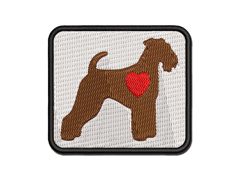 Airedale Terrier Bingley Waterside Dog with Heart Multi-Color Embroidered Iron-On or Hook & Loop Patch Applique