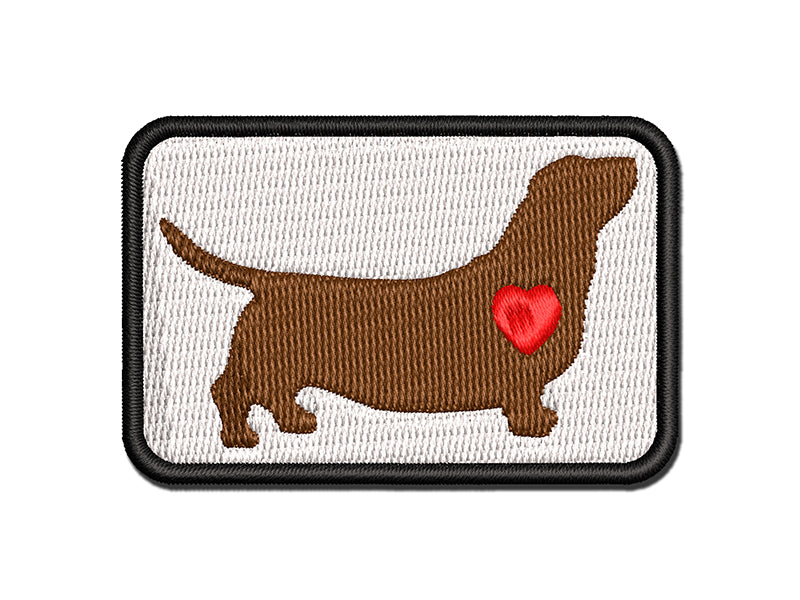 Basset Hound Dog with Heart Multi-Color Embroidered Iron-On or Hook & Loop Patch Applique