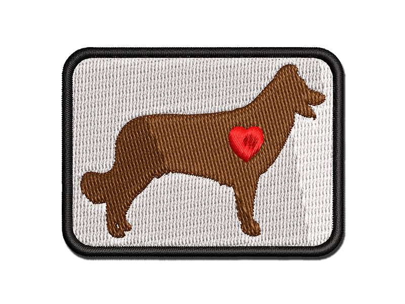 Border Collie Dog with Heart Multi-Color Embroidered Iron-On or Hook & Loop Patch Applique