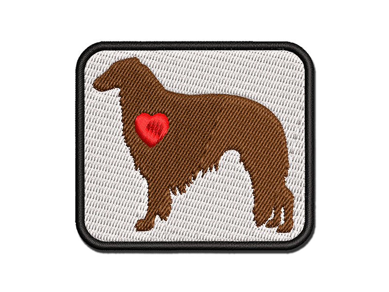 Borzoi Russian Wolfhound Dog with Heart Multi-Color Embroidered Iron-On or Hook & Loop Patch Applique