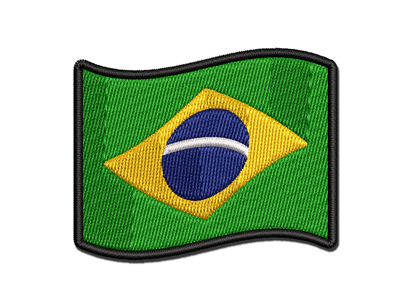 Brazil with Waving Flag Cute Multi-Color Embroidered Iron-On or Hook & Loop Patch Applique