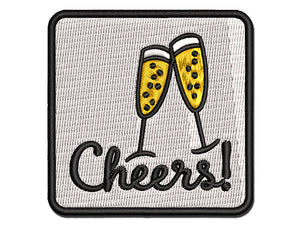 Cheers Champagne Toast Cursive Text Multi-Color Embroidered Iron-On or Hook & Loop Patch Applique