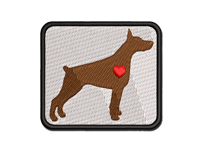 Dobermann Pinscher Dog with Heart Multi-Color Embroidered Iron-On or Hook & Loop Patch Applique