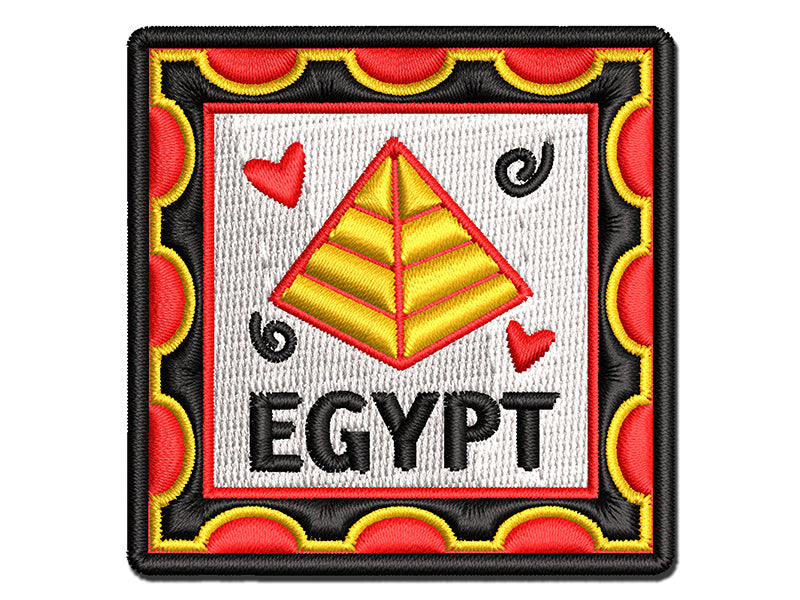 Egypt Pyramid Passport Travel Multi-Color Embroidered Iron-On or Hook & Loop Patch Applique