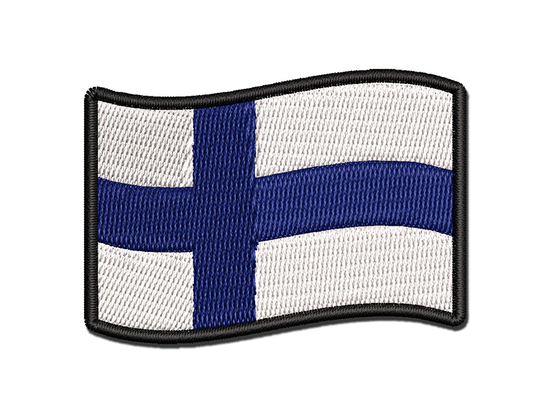 Finland with Waving Flag Cute Multi-Color Embroidered Iron-On or Hook & Loop Patch Applique