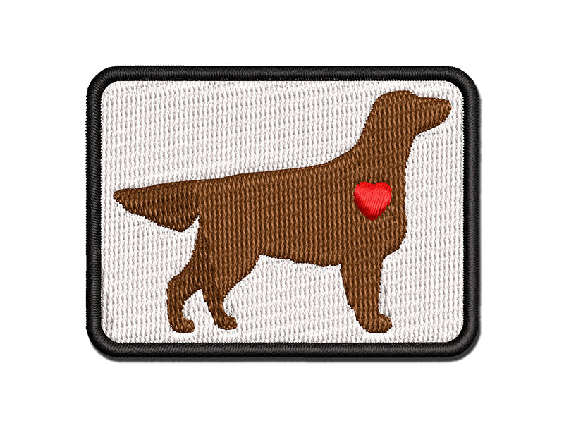 Flat-Coated Retriever Dog with Heart Multi-Color Embroidered Iron-On or Hook & Loop Patch Applique