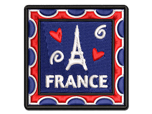 France Passport Eiffel Tower Travel Multi-Color Embroidered Iron-On or Hook & Loop Patch Applique