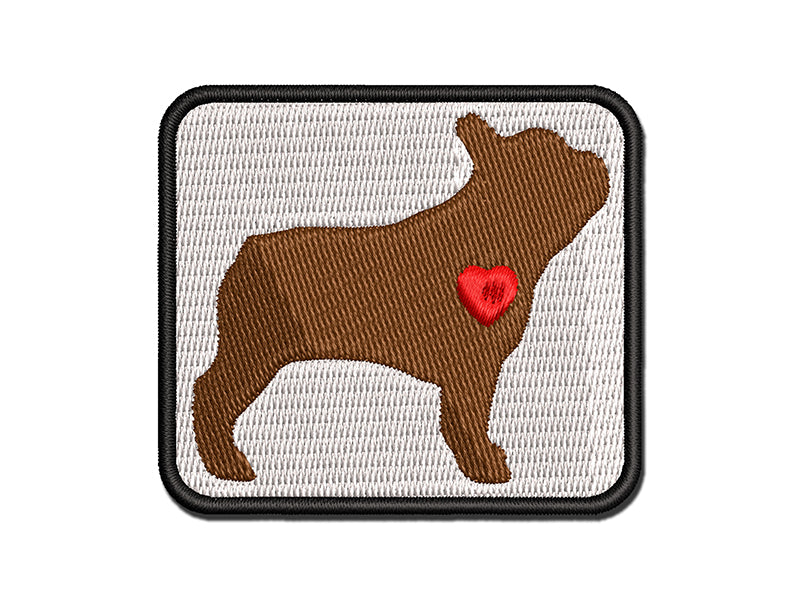 French Bulldog Dog with Heart Multi-Color Embroidered Iron-On or Hook & Loop Patch Applique