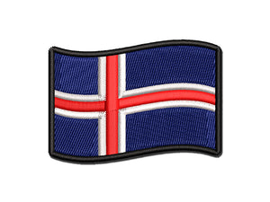 Iceland with Waving Flag Cute Multi-Color Embroidered Iron-On or Hook & Loop Patch Applique