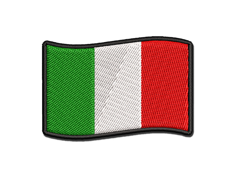 Italy with Waving Flag Cute Multi-Color Embroidered Iron-On or Hook & Loop Patch Applique