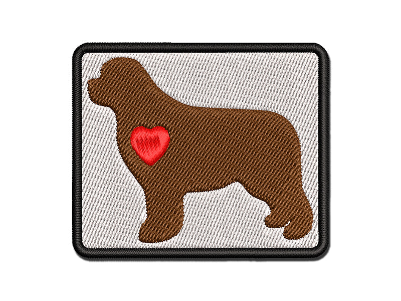 Newfoundland Dog with Heart Multi-Color Embroidered Iron-On or Hook & Loop Patch Applique