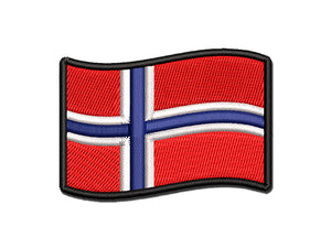 Norway with Waving Flag Cute Multi-Color Embroidered Iron-On or Hook & Loop Patch Applique