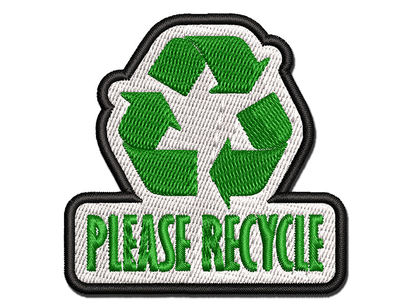 Please Recycle with Symbol Multi-Color Embroidered Iron-On or Hook & Loop Patch Applique