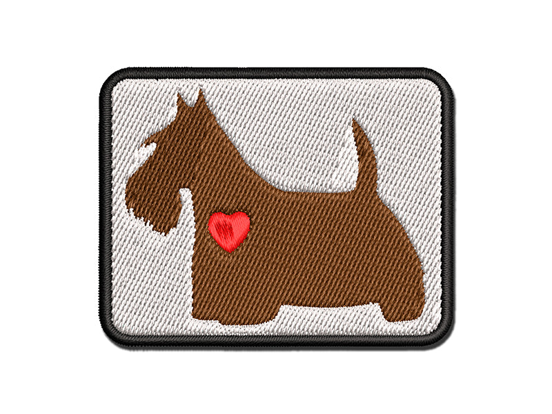 Scottish Terrier Scottie Dog with Heart Multi-Color Embroidered Iron-On or Hook & Loop Patch Applique