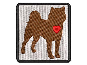 Shiba Inu Dog with Heart Multi-Color Embroidered Iron-On or Hook & Loop Patch Applique