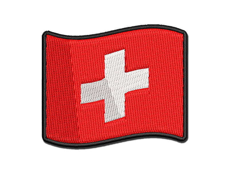 Switzerland with Waving Flag Cute Multi-Color Embroidered Iron-On or Hook & Loop Patch Applique