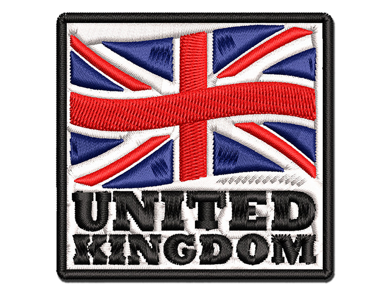 United Kingdom with Waving Flag Union Jack Cute Multi-Color Embroidered Iron-On or Hook & Loop Patch Applique