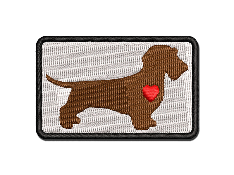 Wirehaired Dachshund Dog with Heart Multi-Color Embroidered Iron-On or Hook & Loop Patch Applique