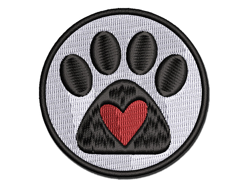 Paw Print with Heart Dog Multi-Color Embroidered Iron-On or Hook & Loop Patch Applique