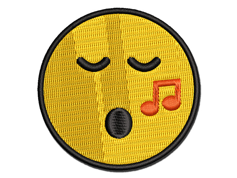 Singing Face Music Emoticon Multi-Color Embroidered Iron-On or Hook & Loop Patch Applique