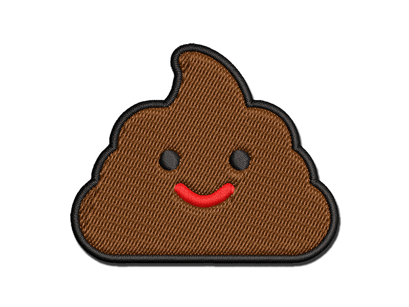 Smile Poop Face Emoticon Multi-Color Embroidered Iron-On or Hook & Loop Patch Applique