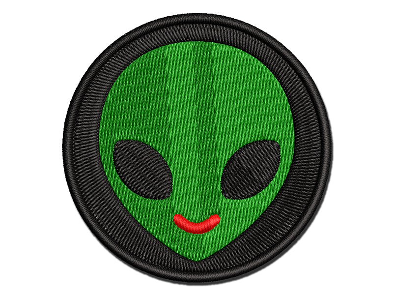 Smiling Happy Alien Emoticon Multi-Color Embroidered Iron-On or Hook & Loop Patch Applique