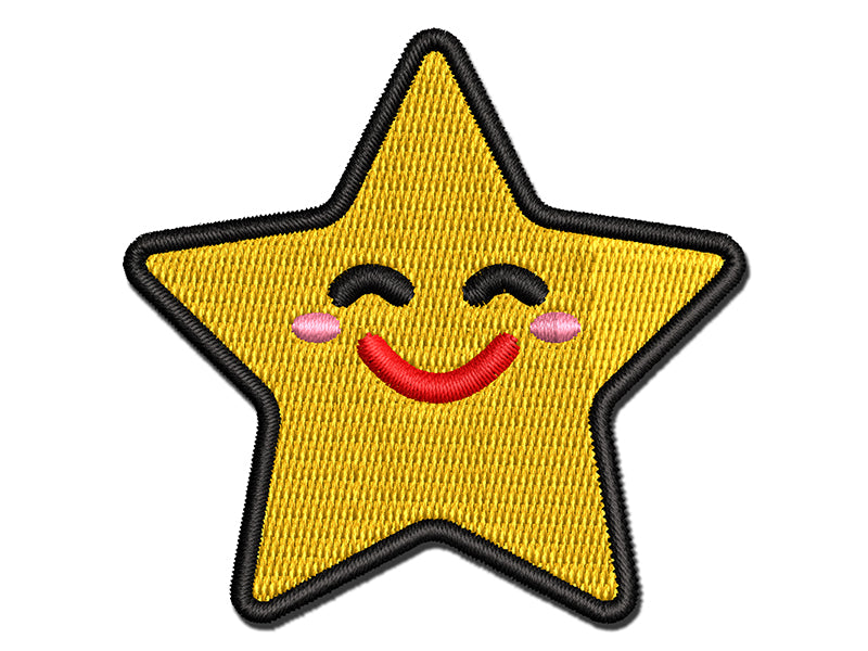 Star Happy Face Emoticon Multi-Color Embroidered Iron-On or Hook & Loop Patch Applique