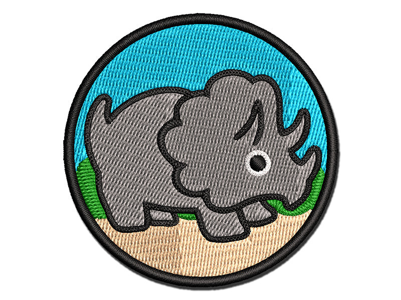 Cute Triceratops Dinosaur Multi-Color Embroidered Iron-On or Hook & Loop Patch Applique