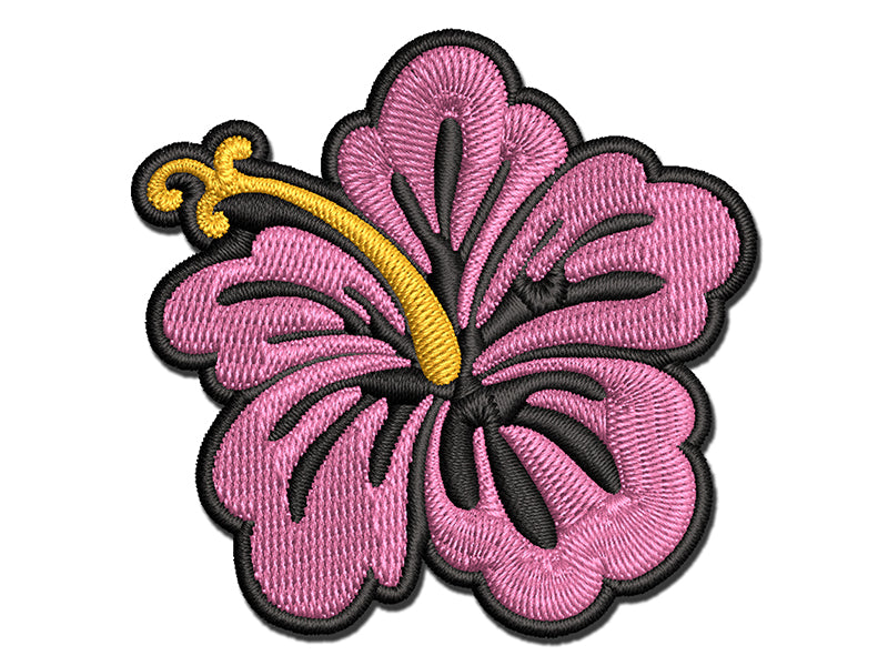 Pretty Hibiscus Flower Tropical Multi-Color Embroidered Iron-On or Hook & Loop Patch Applique